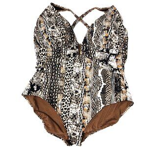 BLEU Rod Beattie Walk On The Wild Side One-Piece Plunge Swimsuit Size 20W